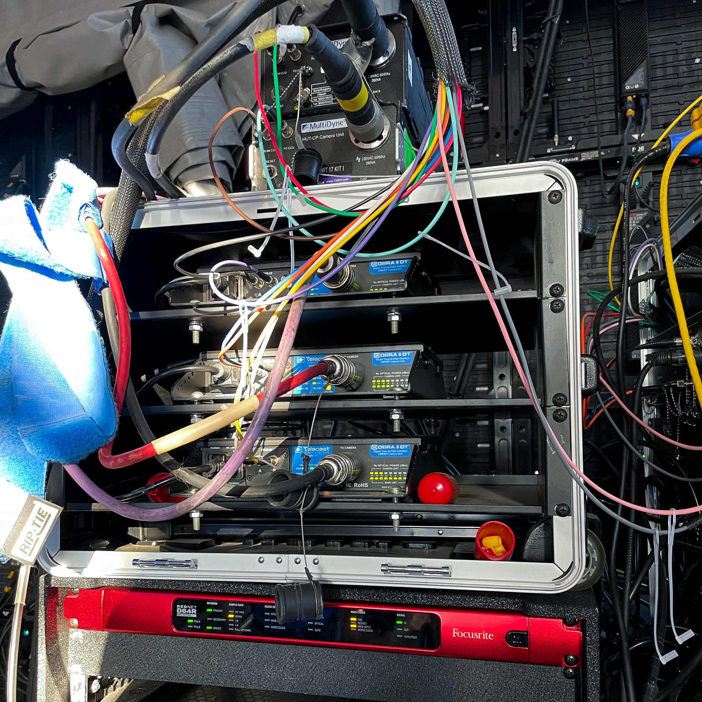 MTSU Students power Bonnaroo 2024 broadcast with Focusrite RedNet Gear rack employed by the MTSU audio team at Bonnaroo, featuring Focusrite RedNet D64R 64-channel MADI bridge