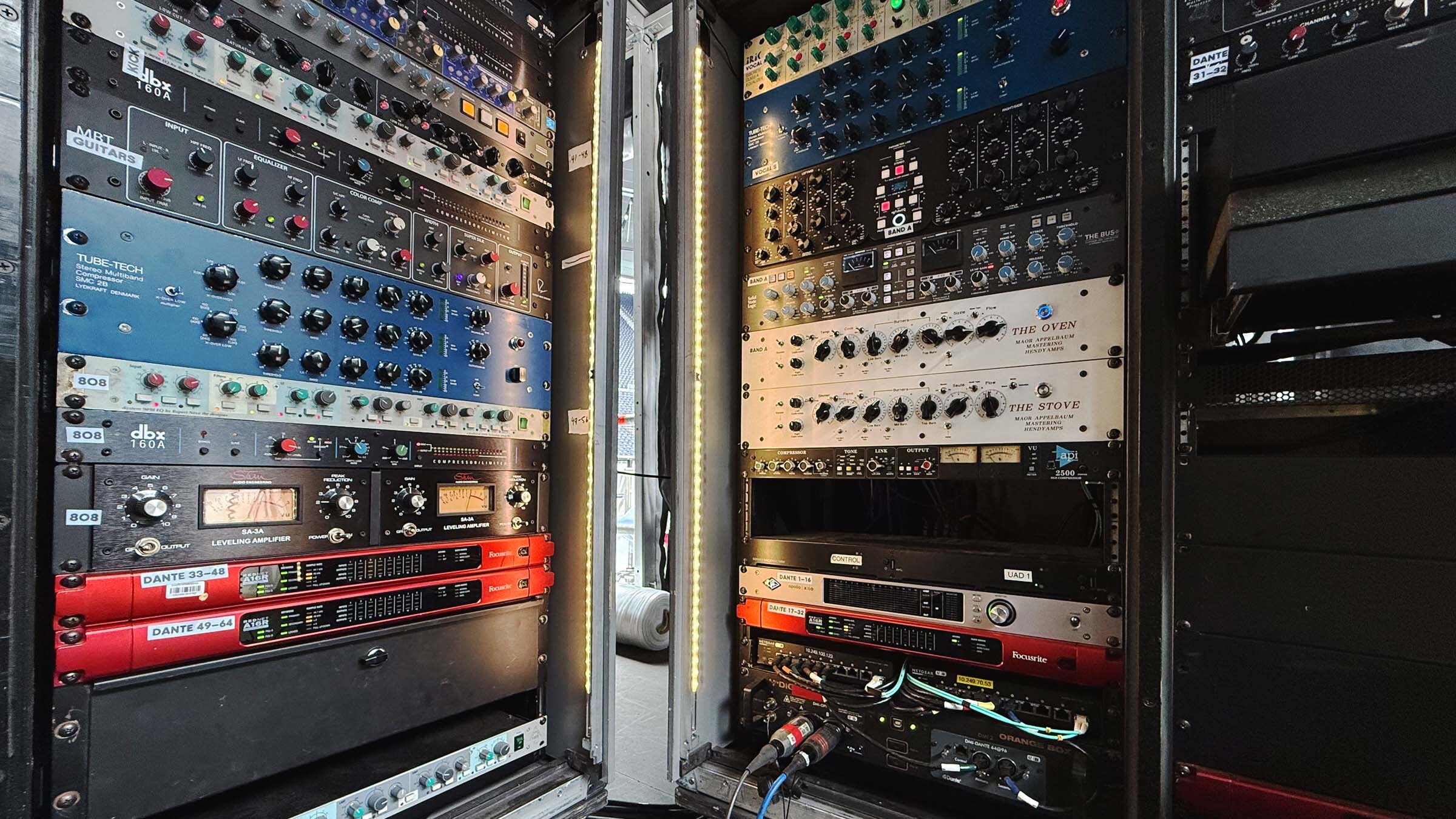 Toby Francis’s racks of touring gear, including Focusrite RedNet interfaces. Toby Francis’s racks of touring gear, including Focusrite RedNet interfaces.